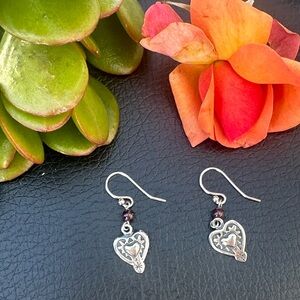 Silpada Sterling Silver 925 Heart Earrings with garnet